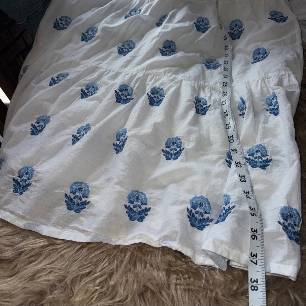 A Loves A Floral Embroidered Tiered Babydoll Mini Dress, Blue & White, Ruffle L - Picture 12 of 12